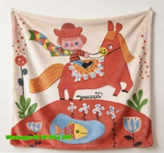 Hermes Whimsical Cowboy & Red Horse Illustration Flannel Sofa Throw Blanket IMG_5440